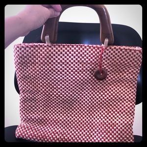 SAK red and white weaved purse